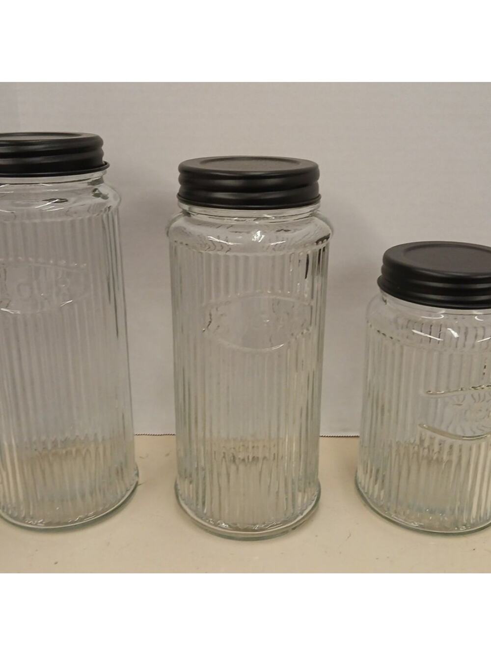 Ribbed Clear Glass Kitchen Canisters - Set of 3  - Vintage-Inspired Glass